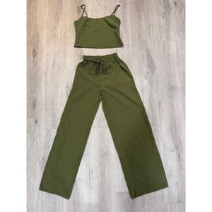 Princess Polly XX Olive Green Crop Cami & Wide Leg Pants Set  Y2K Size 4